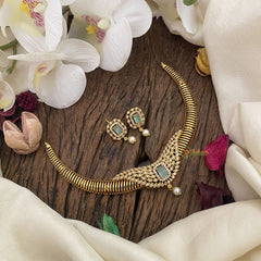 Vriksham Gold Look Alike Wings Type Hasli Choker-Pastel Green-G16613