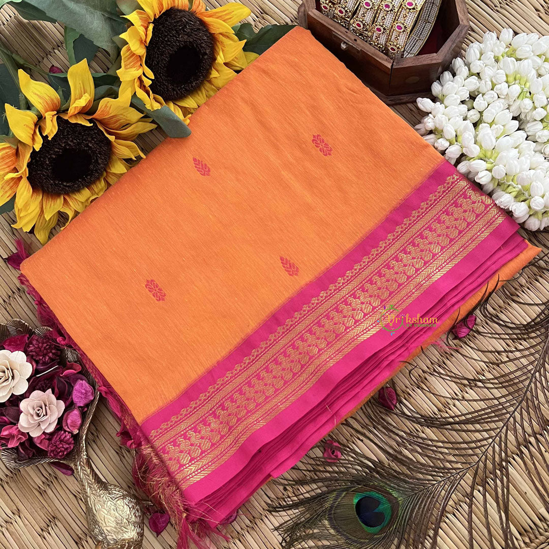 Vriksham Orange & Pink  Border With Butta Design Kalyani Cotton Saree-VS4959