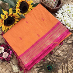 Vriksham Orange & Pink  Border With Butta Design Kalyani Cotton Saree-VS4959