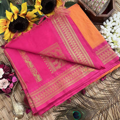 Vriksham Orange & Pink  Border With Butta Design Kalyani Cotton Saree-VS4959