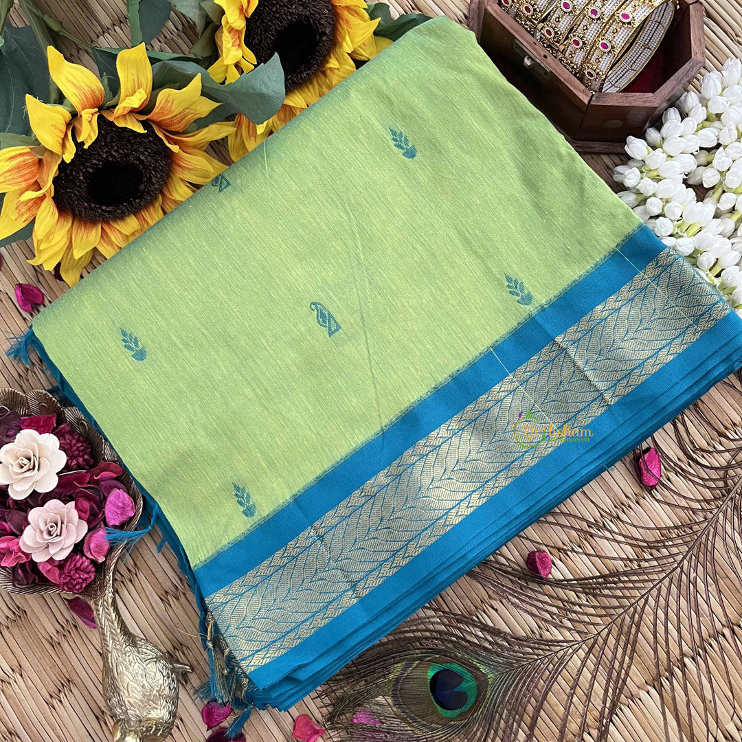 Vriksham Mint Green & Pine Green Border With Butta Design Kalyani Cotton Saree-VS4976