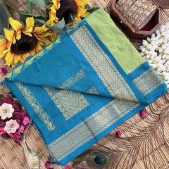 Vriksham Mint Green & Pine Green Border With Butta Design Kalyani Cotton Saree-VS4976