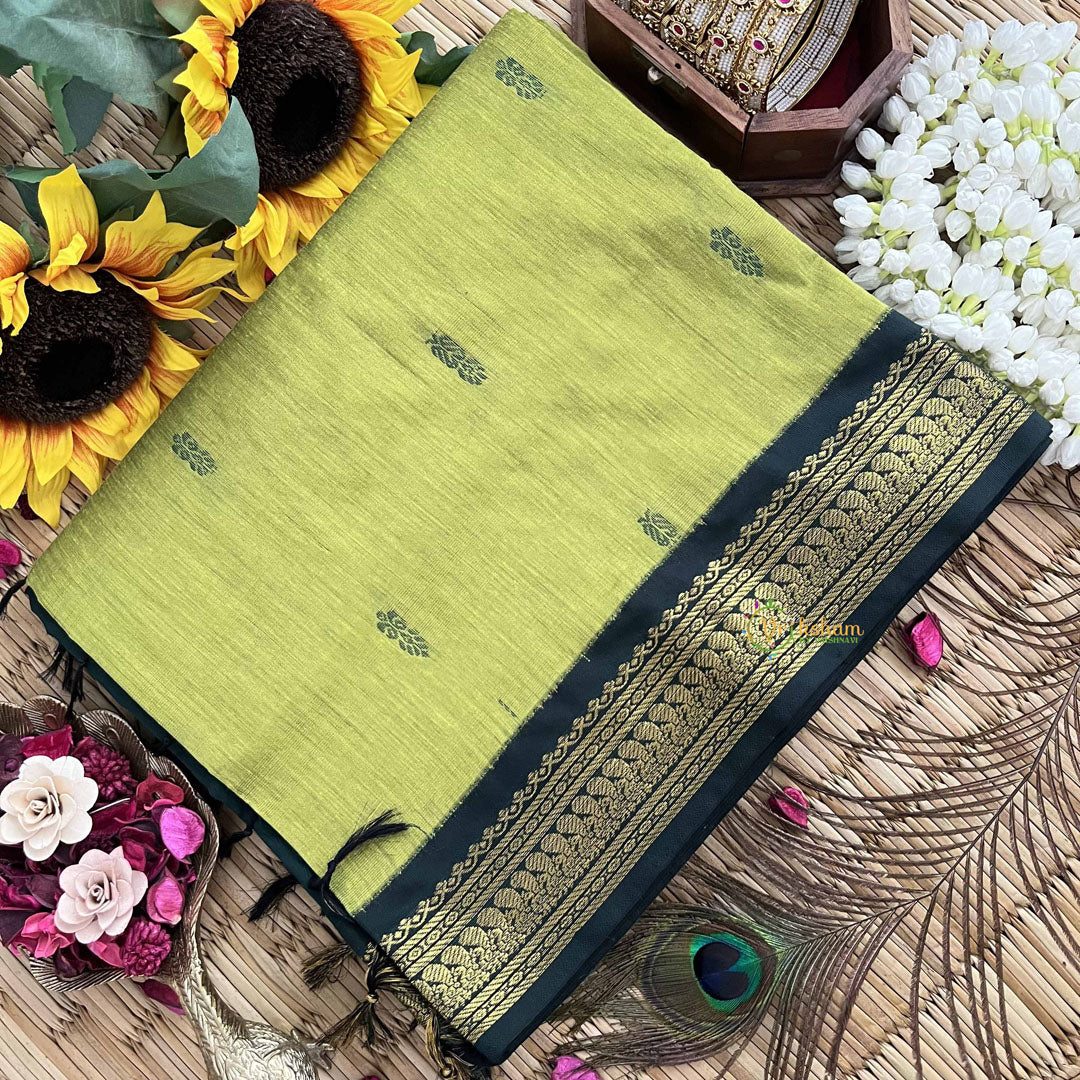 Vriksham Apple Green & Green Border With Butta Design Kalyani Cotton Saree-VS4964