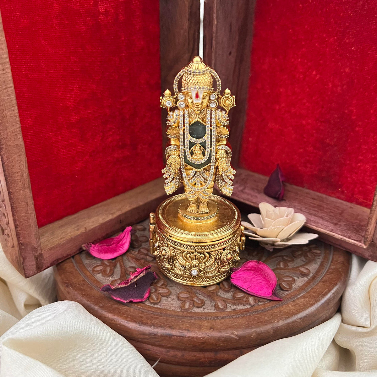 Vriksham Exquisite Matte AD Stone Tirupati Balaji With Round Handcrafted Aqua Green Kumkum-G22371