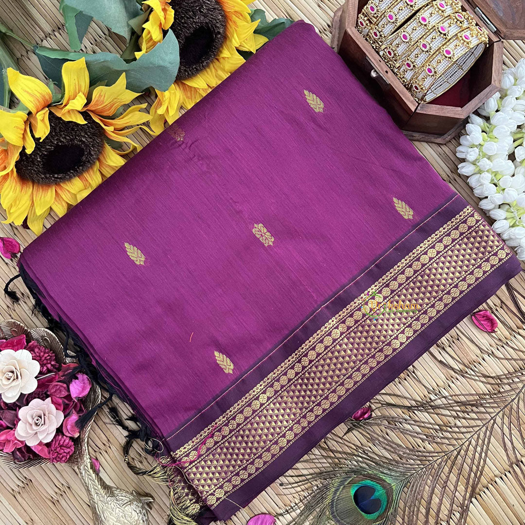 Vriksham Mulberry & Mulberry Border With Butta Design Kalyani Cotton Saree-VS4966
