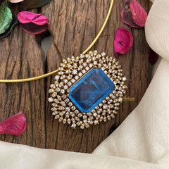 Vriksham Sea Blue AD Stone Pendant Hasli Choker-G16605