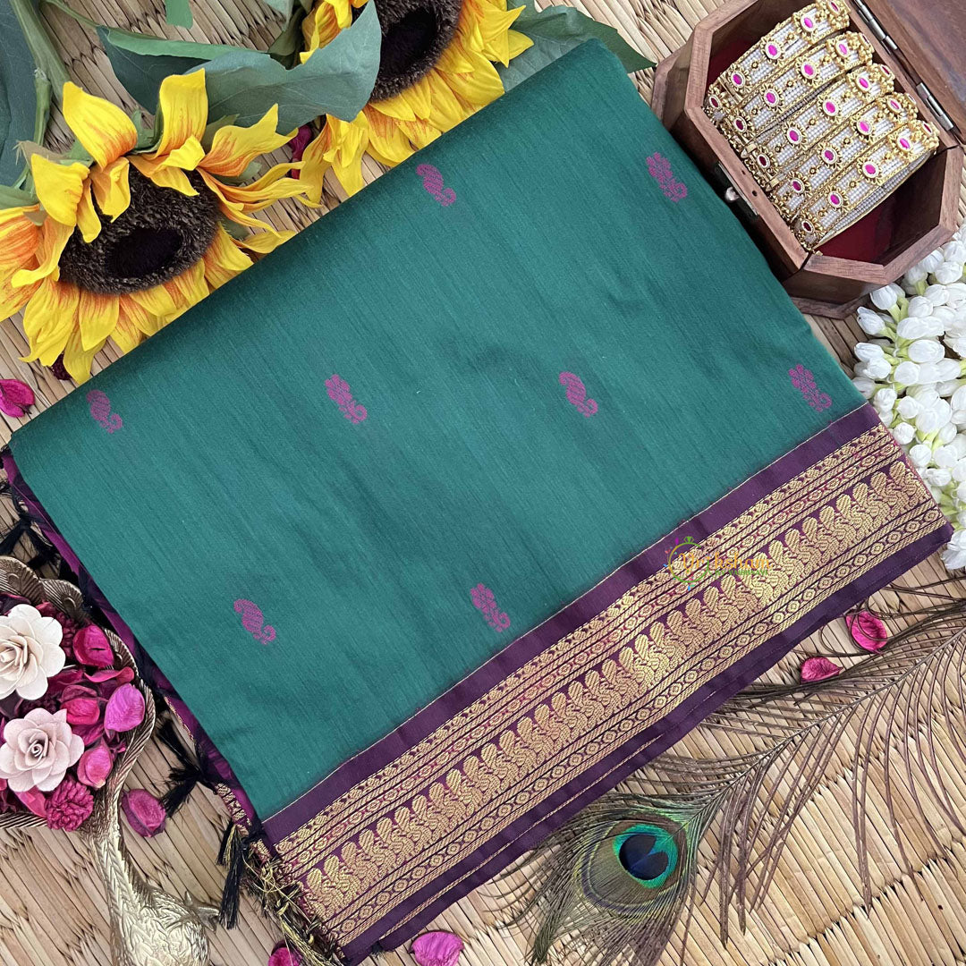 Vriksham Green & Dark Pink Border With Butta Design Kalyani Cotton Saree-VS4973