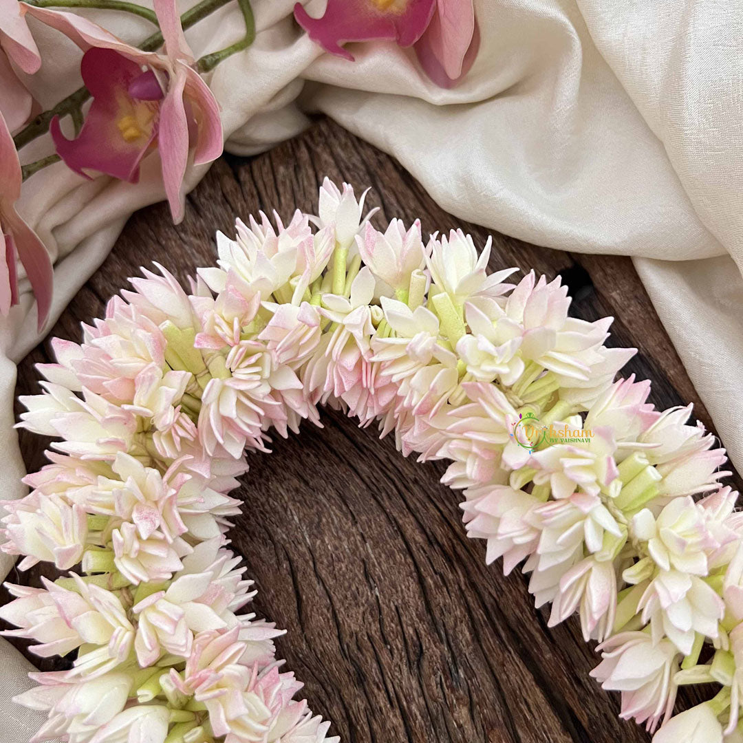 Vriksham Classic Temple Style White & Pinkish Jasmin Gajra Flower Accessories ( Jaathi malli )-H1234