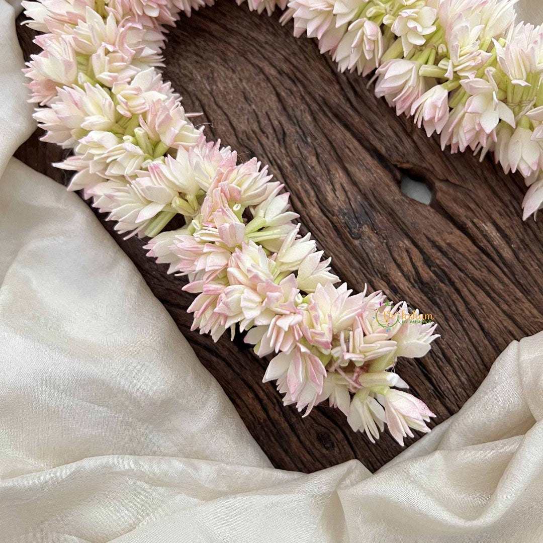 Vriksham Classic Temple Style White & Pinkish Jasmin Gajra Flower Accessories ( Jaathi malli )-H1234