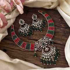 Designer Red Green Victorian Diamond Hasli-VV1698