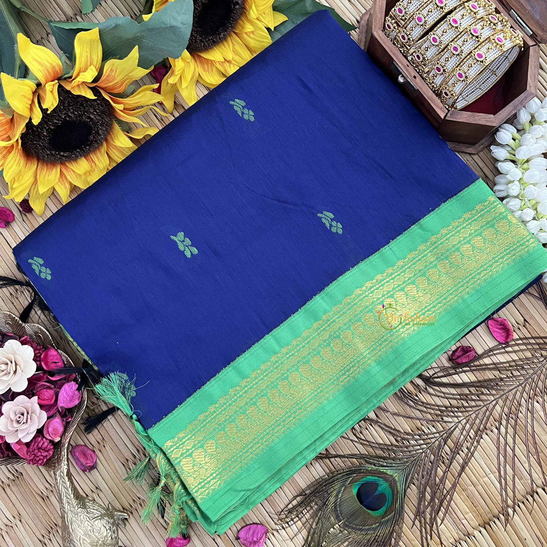 Vriksham Royal Blue & Lime green Border With Butta Design Kalyani Cotton Saree-VS4949