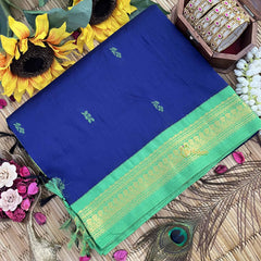 Vriksham Royal Blue & Lime green Border With Butta Design Kalyani Cotton Saree-VS4949