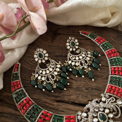 Designer Red Green Victorian Diamond Hasli-VV1698