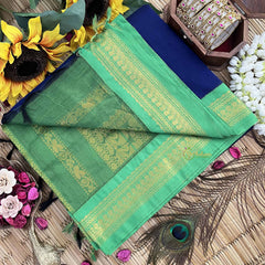 Vriksham Royal Blue & Lime green Border With Butta Design Kalyani Cotton Saree-VS4949