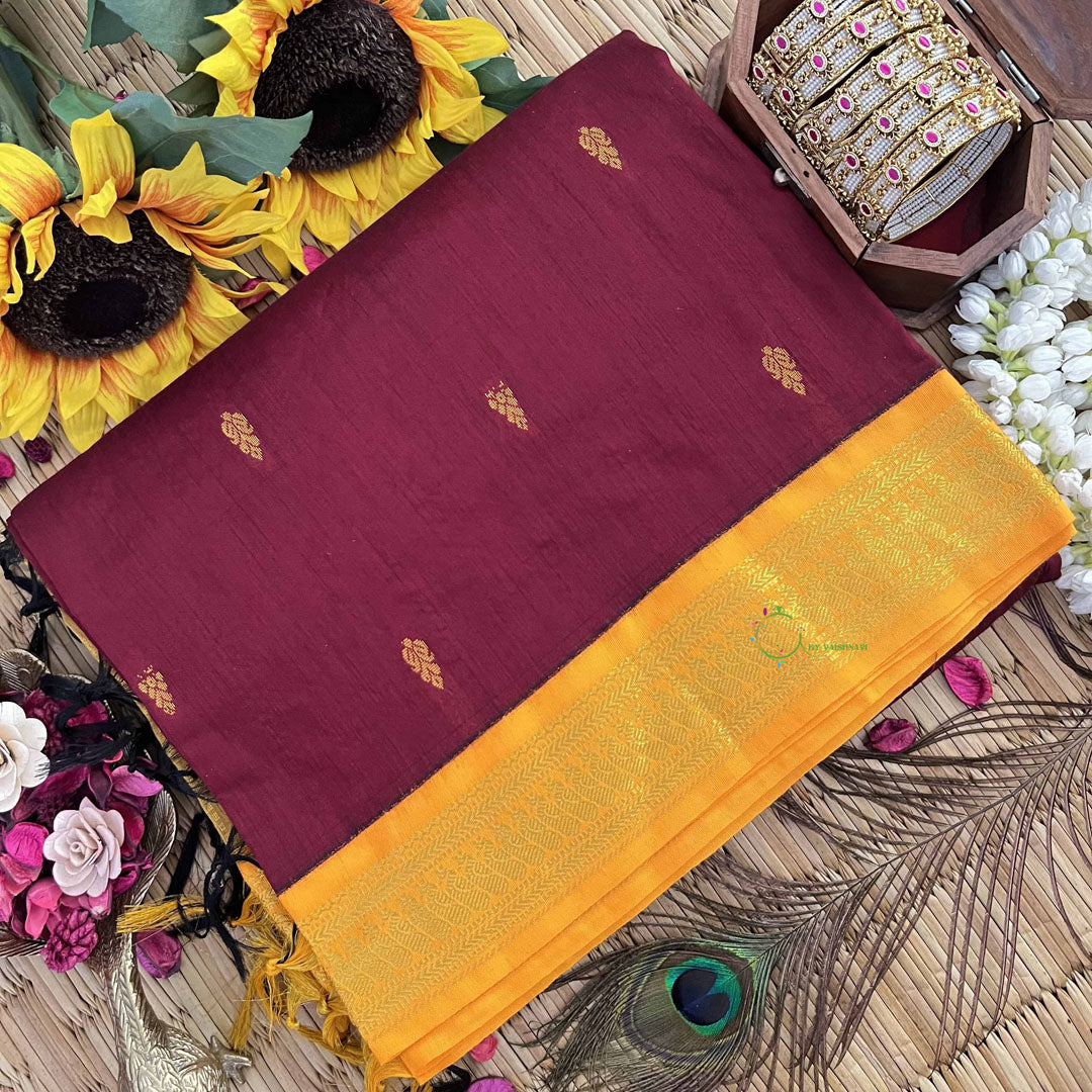 Vriksham  Maroon & Yellow Border With Butta Design Kalyani Cotton Saree-VS4952