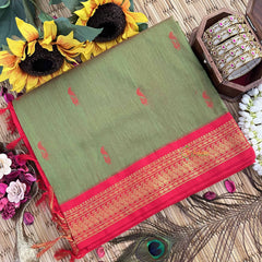 Vriksham Green & Red Border With Butta Design Kalyani Cotton Saree-VS4954