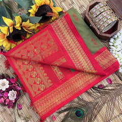 Vriksham Green & Red Border With Butta Design Kalyani Cotton Saree-VS4954