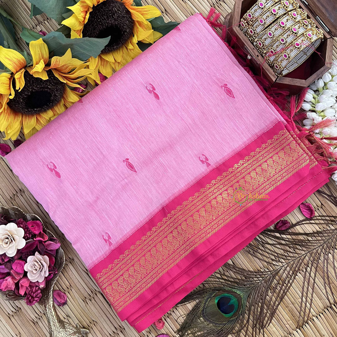 Vriksham Pastel Pink & Pink Border With Butta Design Kalyani Cotton Saree-VS4955
