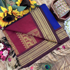 Vriksham Blue & Maroon  Border With Butta Design Kalyani Cotton Saree-VS4951