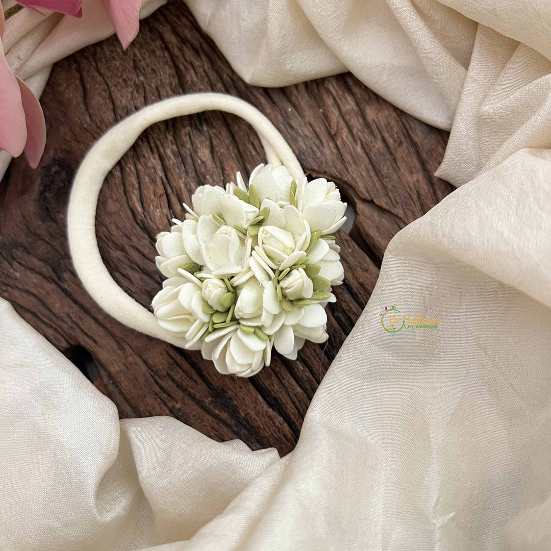 Vriksham Soft Bloom Jasmine Floral With Leaf Hair Rubber-H1240