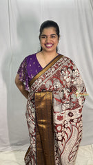 Vriksham Red Kalamkari Saree with Kanchi Border-VS4308