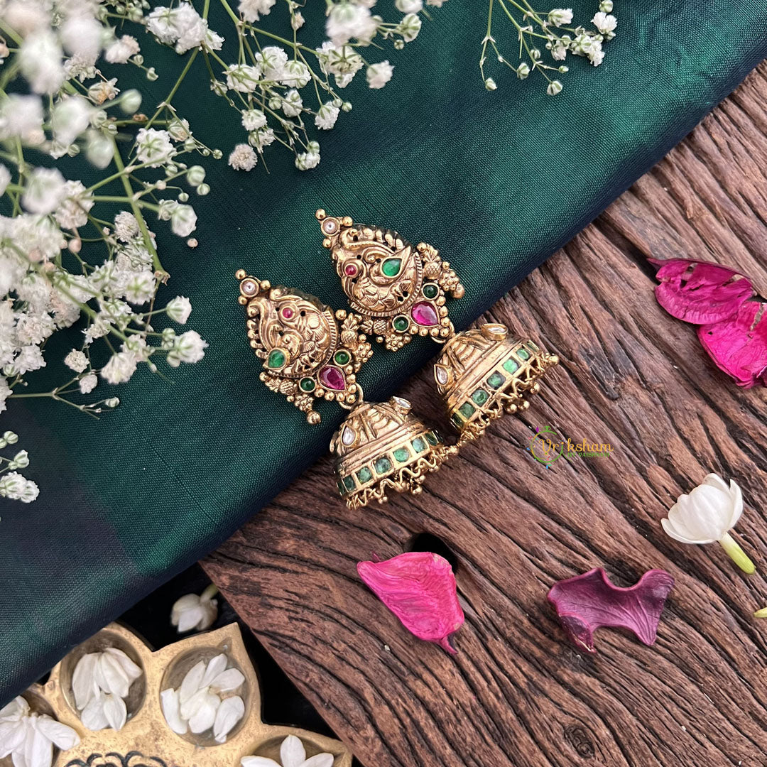 Vriksham Antique Peacock 1 gm gold Jhumka-G17069