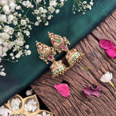 Vriksham Antique Peacock 1 gm gold Jhumka-G17069