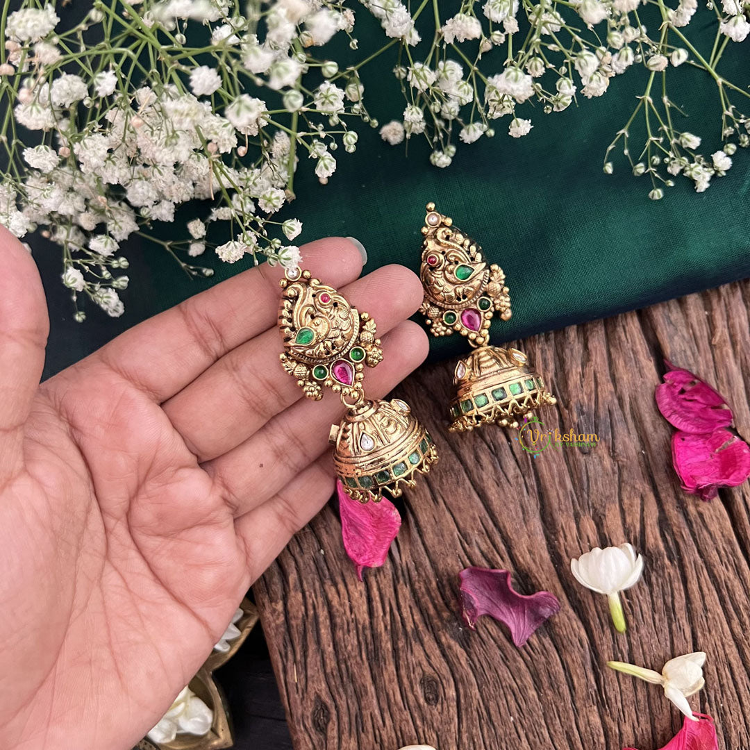 Vriksham Antique Peacock 1 gm gold Jhumka-G17069