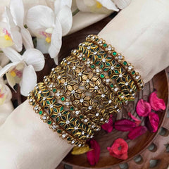 Vriksham Antique Gold & Emerald Green Geometric Floral  Silk Bangles Set-G21702