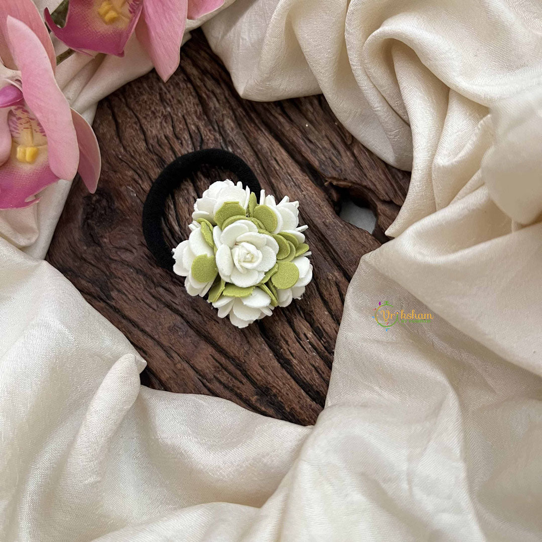 Vriksham Whimsical White & Leaf Jasmine Flower Hair Rubber-H1245