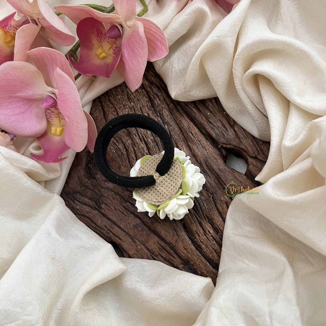 Vriksham Whimsical White & Leaf Jasmine Flower Hair Rubber-H1245