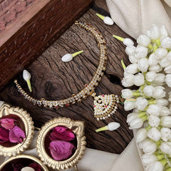 Vriksham Elegant White Red Peacock Pendant Short Neckpiece-Diamond Drops-G21150