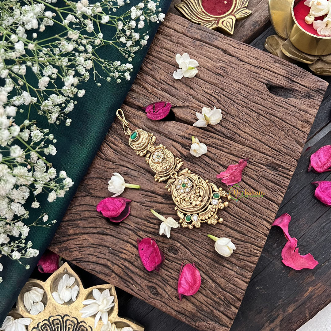 Vriksham Floral White Green Stone 1 gm Gold Maang Tikka-G17089