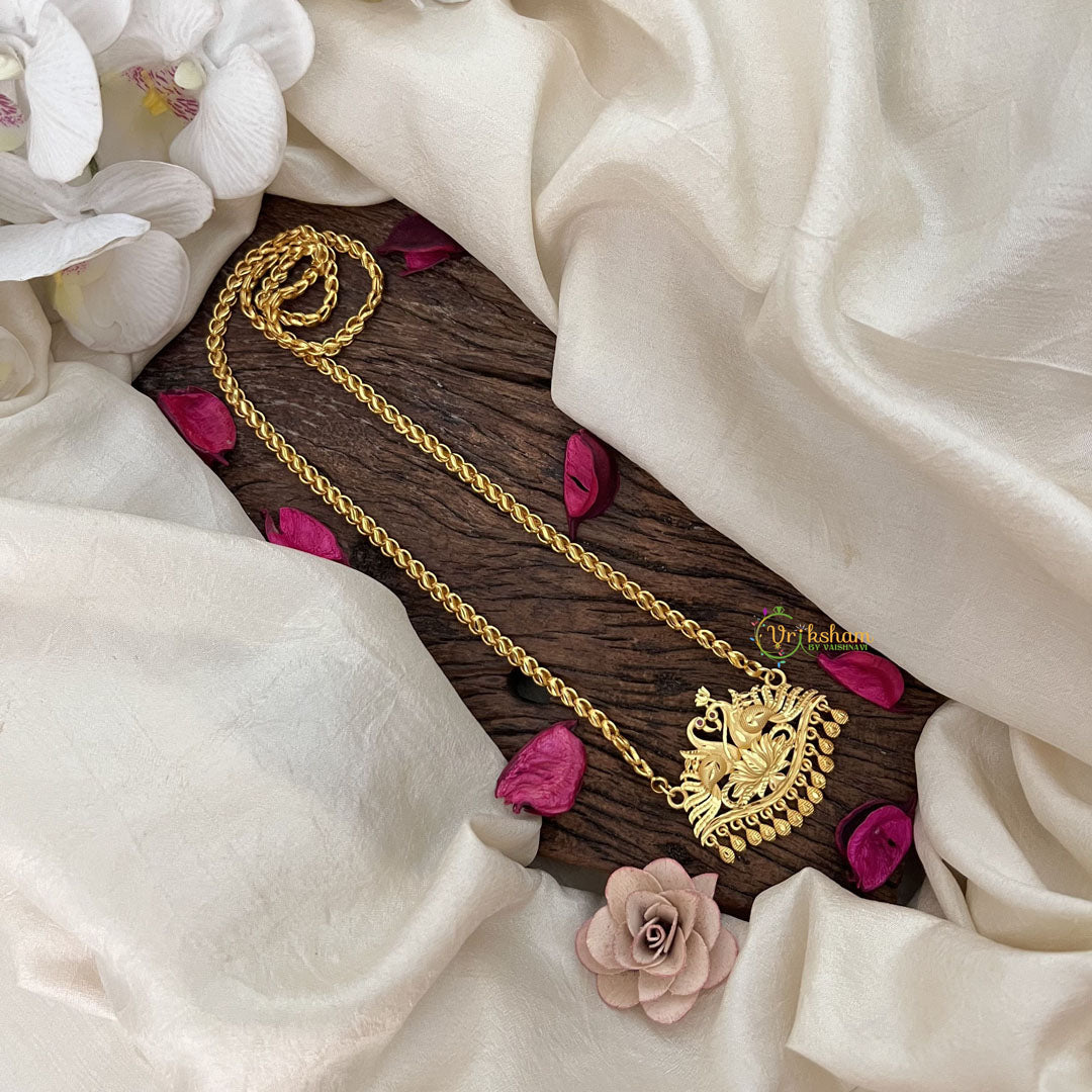 Vriksham Traditional Lakshmi Peacock Gold-Plated Pendant Chain Neckpiece-G19589