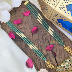 Vriksham Elegant Floral with Two Side Peacock Kundan Jadau Beaded Mala-Green-J2850