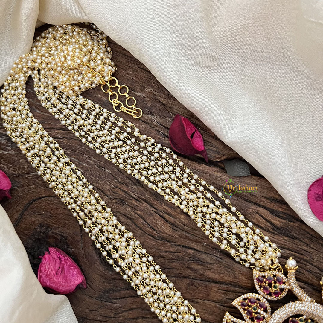 Vriksham Bridal Temple Style Radha Krishna 10 Layer Pearl Neckpiece-Red Green-Green Bead-G19614