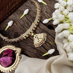 Vriksham Elegant White Red & Green Peacock Pendant Short Neckpiece-Diamond Drops-G21149