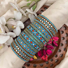 Vriksham Turquoise Blue and Gold Antique Silk Bangles Set-G21706
