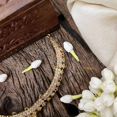 Vriksham Elegant White Red & Green Peacock Pendant Short Neckpiece-Diamond Drops-G21149