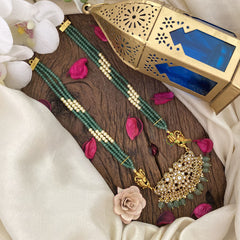 Vriksham Elegant Floral with Two Side Peacock Kundan Jadau Beaded Mala-White-J2961