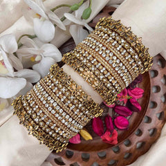 Vriksham Elegant Champagne & White Stone Silk Bangles Set-G21708