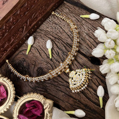 Vriksham Traditional White Peacock Pendant Short Neckpiece-Diamond Drops-G21147