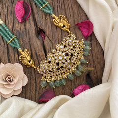 Vriksham Elegant Floral with Two Side Peacock Kundan Jadau Beaded Mala-White-J2961