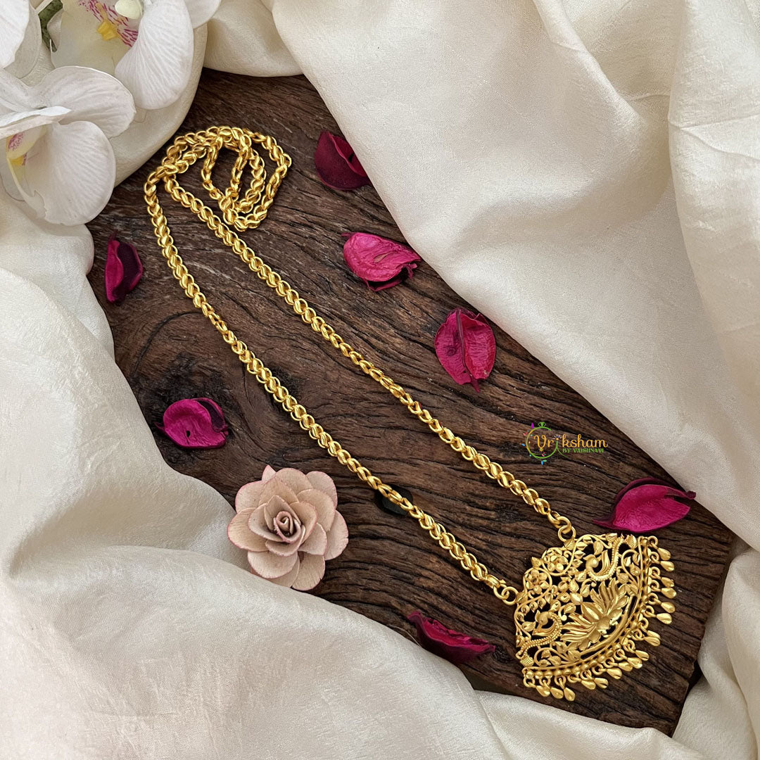 Vriksham Traditional Lakshmi Peacock Gold-Plated Pendant Chain Neckpiece-G19589