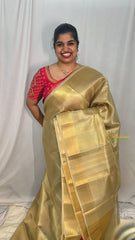 Nayanthara Inspired Golden Organza Saree-Handloom-VS4074