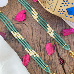 Vriksham Elegant Floral with Two Side Peacock Kundan Jadau Beaded Mala-White-J2961