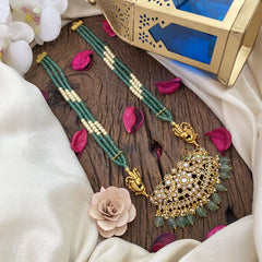 Vriksham Elegant Floral with Two Side Peacock Kundan Jadau Beaded Mala-White-J2961