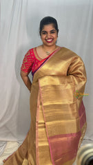 Nayanthara Inspired Pinkish Golden Organza Saree-Handloom-VS4075