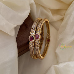 Stylish Gold Polish AD Stone Bangle Set -G14864