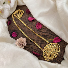 Vriksham Designer Lakshmi & Peacock Gold-Plated Pendant Chain Neckpiece-G19615